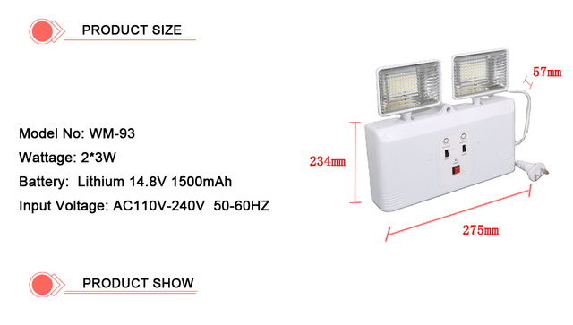LED Rechargeable Emergency Battery Fire-Fighting Twin Heads Wall Amounted Customized Lamp